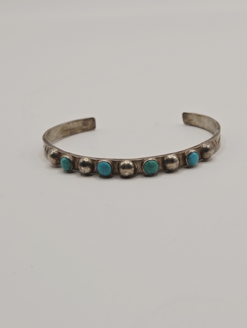 Vintage Zuni Snake Eye Turquoise Stacker Cuff Bracelet Sterling Silver - Picture 3 of 9